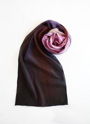 Длинный шелковый шарф окрашенный вручную, женский батик шарф омбре ручной росписи, сиреневый шарф5 фото