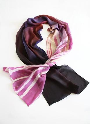 Длинный шелковый шарф окрашенный вручную, женский батик шарф омбре ручной росписи, сиреневый шарф3 фото