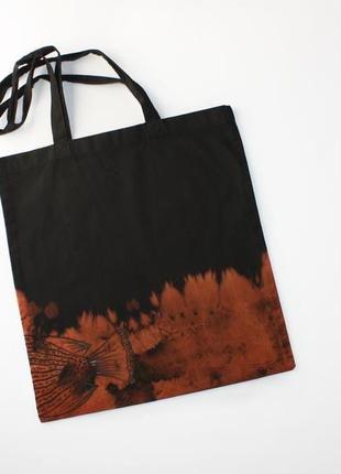 Экосумка шопер хлопковая с рыбой, авторская тай-дай сумка, tote bag ручной росписи, сумка-торба4 фото