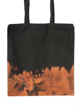 Экосумка шопер хлопковая с рыбой, авторская тай-дай сумка, tote bag ручной росписи, сумка-торба5 фото