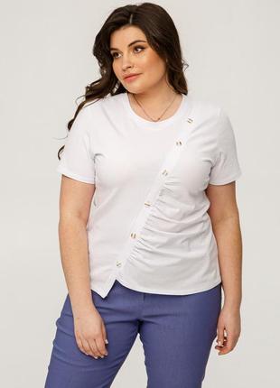 Женская футболка летняя трикотаж кулир большого размера 48, 50, 52, 54, 56 р белого  цвета3 фото