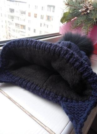 Новий зимовий комплект шапка з натуральним помпоном+шарф2 фото