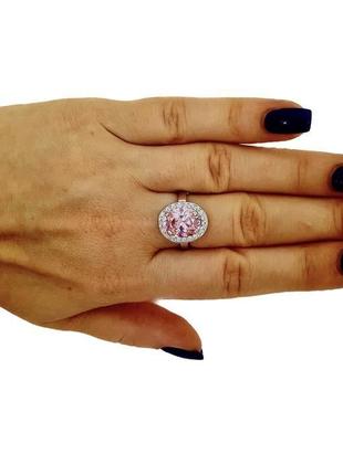 Женское серебряное кольцо с розовым кубическим цирконием2 фото