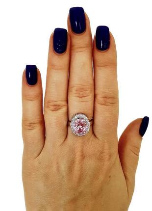 Женское серебряное кольцо с розовым кубическим цирконием1 фото