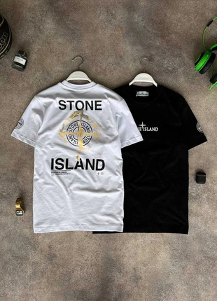 Футболка stone island | стон айленд чорна / біла