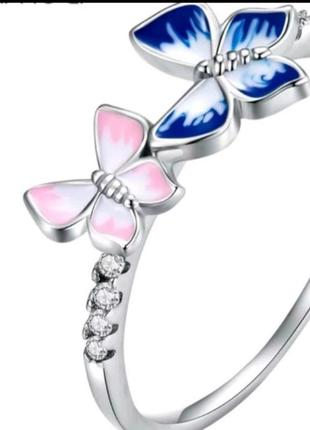 Кільце з метеликами із срібла 925 проби