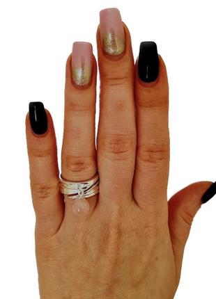 Женское серебряное кольцо с натуральным розовым кварцем1 фото