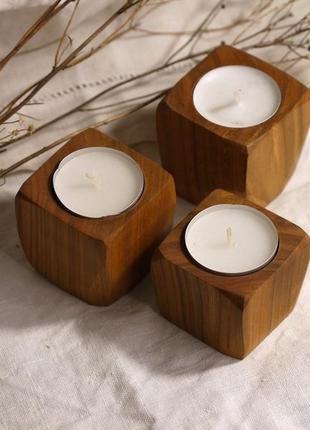 Свічники дерев`яні, набір з трьох свічників3 фото