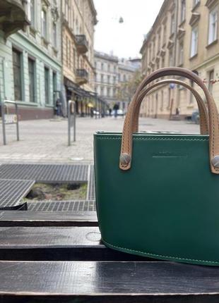 «міні тоте» зелена невелика шкіряна сумка
