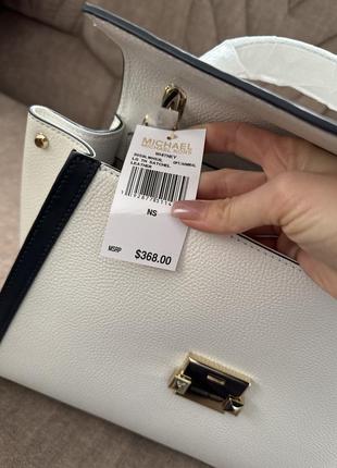 Стильна вмістка шкіряна сумка michael kors whitney large logo tape pebbled leather satchel9 фото