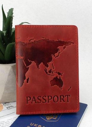 Шкіряна обкладинка на паспорт "карта" (червона)1 фото