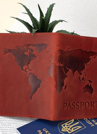Шкіряна обкладинка на паспорт "карта" (червона)3 фото