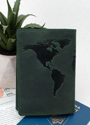 Шкіряна обкладинка на паспорт "карта" (зелена)2 фото