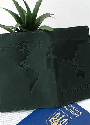 Подарунковий набір №35: обкладинка на паспорт "герб" + обкладинка на паспорт "карта" (зелений)6 фото