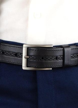 Ремень мужской кожаный sf-351 black (3,5 см)9 фото