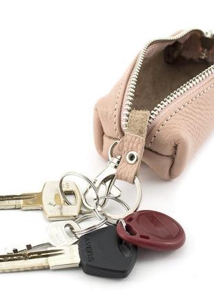 Ключниця шкіряна жіноча на блискавці hc-101 пудроваа3 фото