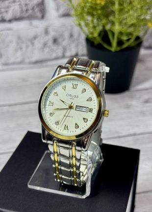 Наручний годинник oruss срібно-золотий колір ремінця та білий циферблат  (1001270)2 фото