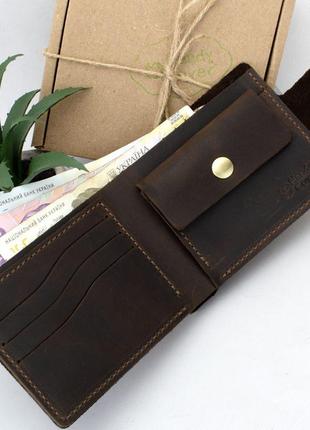 Чоловіче шкіряне портмоне на кнопці handycover hc0028 коричневе2 фото