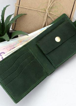 Мужское кожаное портмоне на кнопке handycover hc0028 зеленое2 фото