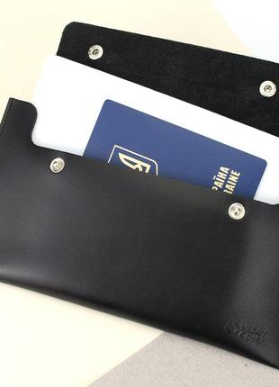 Тревел-конверт для путешествий  кожаный на кнопках hc черный4 фото