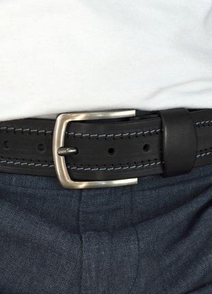 Ремень мужской кожаный sf-403 (125 см) со строчкой черный9 фото