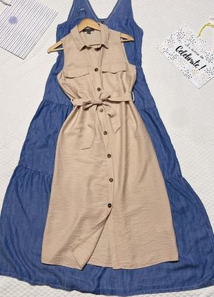 Стильное бежевое платье-сарафан, прямого кроя на пуговицах primark4 фото