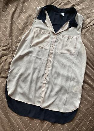 Подовжена двоколірна блузка блуза сорочка рубашка