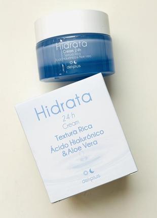 Зволожувальний крем deliplus hidrata 24h textura rica 50ml, іспанія