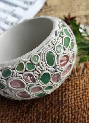 Широкий браслет из натуральной кожи камни розовый кварц и жадеит