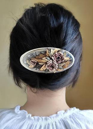 Квіткова шпилька для волосся з натуральної шкіри в едвардіанському стилі8 фото