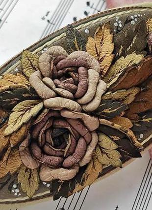 Квіткова шпилька для волосся з натуральної шкіри в едвардіанському стилі10 фото