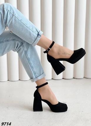 Черные удобные женские замшевые туфли6 фото