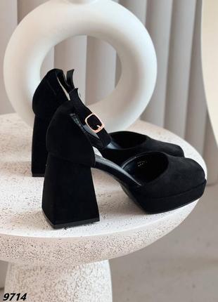 Черные удобные женские замшевые туфли8 фото