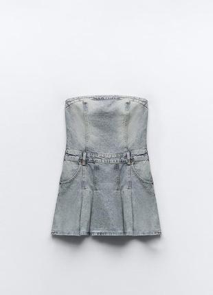 Джинсовое платье trf с бантовыми складками от zara, размер xs3 фото