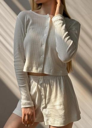 Лонгслів трикотаж ажурний білий twins, жіноча піжама домашній костюм5 фото