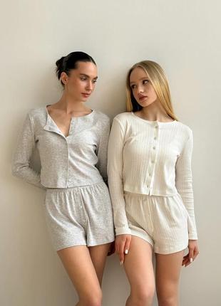 Лонгслів трикотаж ажурний білий twins, жіноча піжама домашній костюм4 фото