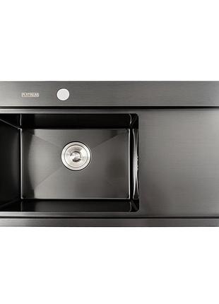 Кухонная мойка черная pvd 78*43 l platinum handmade (два отверстия, круглый сифон 3,0/0,8)