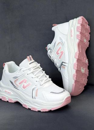 Белые кроссовки с розовыми вставками 20978