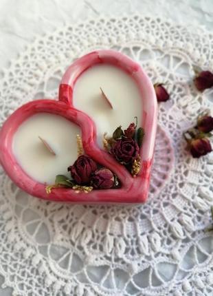 Ароматизована свічка  "серце з трояндами"3 фото