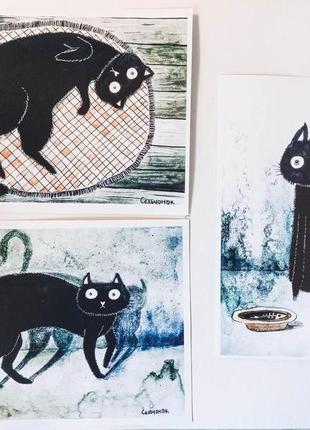 Набір авторських листівок: "чорний кіт"