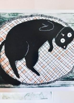 Набор авторских открыток: ""черный кот"4 фото