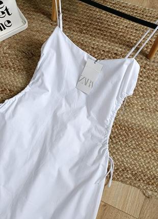 Хлопковое белоснежное платье миди с вырезами по бокам от zara, размер s2 фото