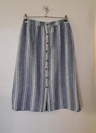 Хлопковая юбка в полоску с карманами2 фото