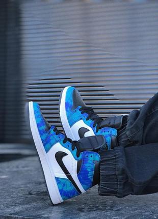 Кросівки nike air jordan 1 tie-dye сині жіночі / чоловічі