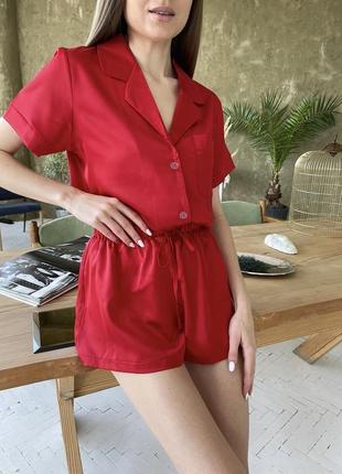Красная женская шелковая пижама4 фото
