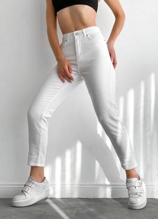 Женские джинсы мом белые высокая посадка красиво садятся по фигуре производитель туречки5 фото