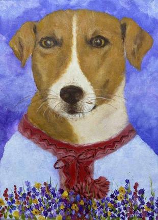 Картина олійними фарбами картина маслом "пес патрон"