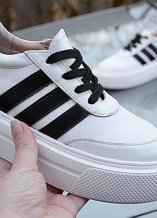 Стильные кожаные кроссовки кеды на платформе