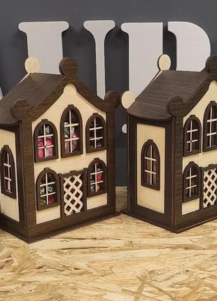 Деревянный домик, конфетница "сказочный домик" для сладостей, новогодняя упаковка4 фото