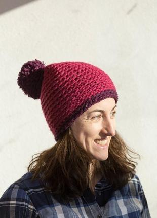 Женская шапка с помпоном из полушерстяной пряжи, весна/осень2 фото